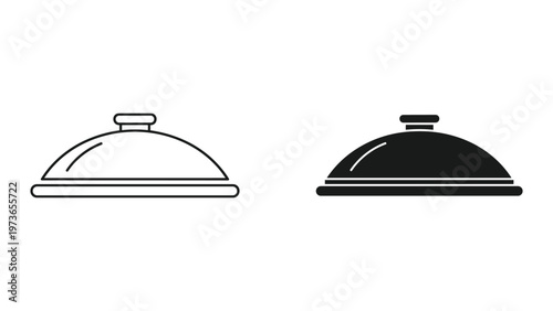 Two cloche serving dishes one in black and white outline and the other in solid black on a white background