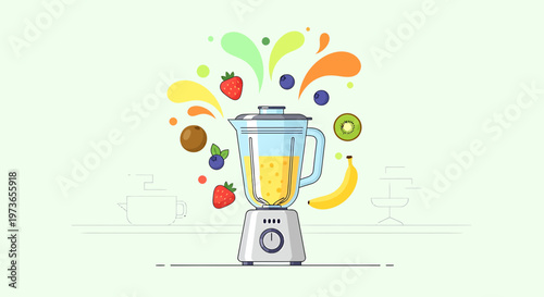 Healthy Fruit Smoothie Blending in Blender with Splash of Colors and Fresh Ingredients