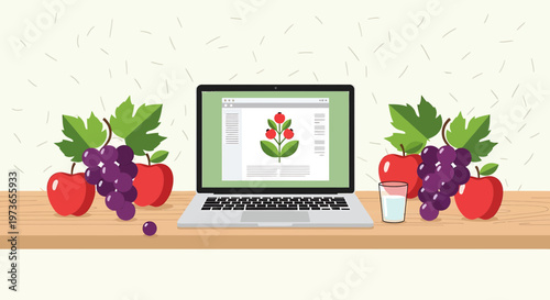 Healthy Lifestyle: Laptop, Fruits, and Milk on a Desk