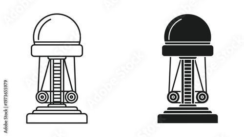 A close-up view of a vintage mechanical water level gauge with a round dial mounted on a sturdy base used to measure water levels in reservoirs or tanks