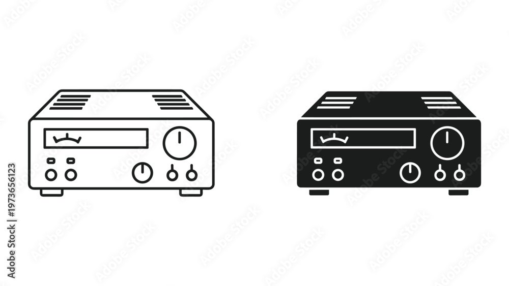 Fototapeta premium Two electronic devices with dials and screens are shown side by side on a white background