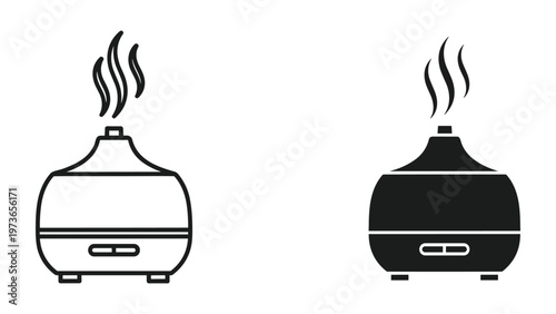 Two black and white icons of essential oil diffusers with steam rising from them on a plain white background