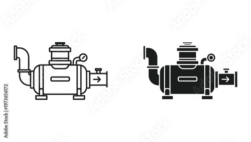Two black and white illustrations of industrial pumps with varying line styles on a white background