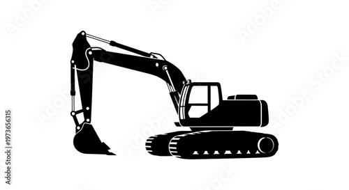excavator heavy equipment construction machine digger silhouette a clean illustration on white background for industrial and engineering design.