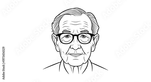 older man portrait with glasses a distinguished senior male character line art drawing depicting wisdom and experience.
