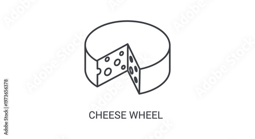 cheese wheel icon a vector line art food illustration of sliced swiss cheese a dairy product perfect for recipe and menu designs.