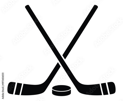 Photography Ice Hockey Sticks Puck Icon Crossed Minimalist Sports Equipment Game Winter Vect