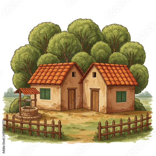 Rural Village Houses Illustration