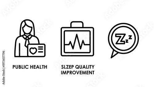 Public health sleep quality improvement line icons collection