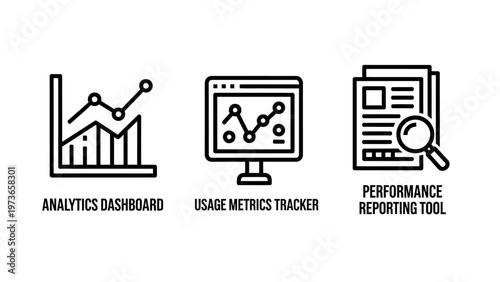 Business analytics data reporting and performance tracking icons