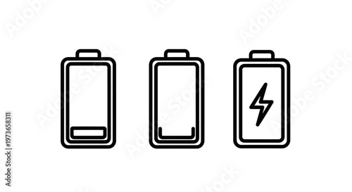 Battery charge state indicator line icons set