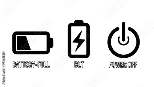 Battery level status and power off symbols set