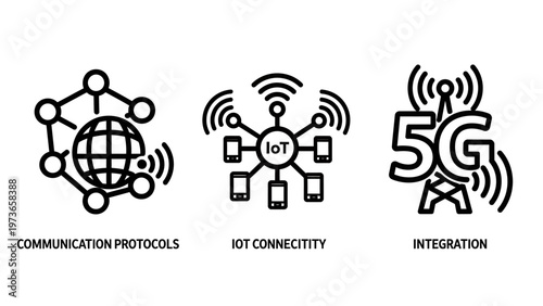Connectivity technology icons including communication protocols iot networks and 5g integration