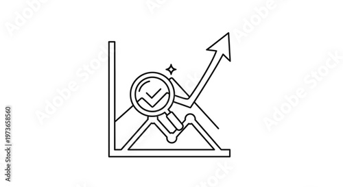 Business Growth Analysis: Magnifying Glass on Upward Trend Graph with Checkmark