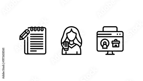 Office work and personal profile management icons set for user interface