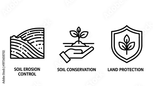 Soil erosion control soil conservation and land protection environmental icons