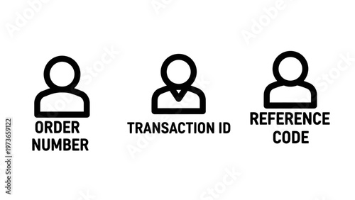 User profile icons representing order number transaction id and reference code identification