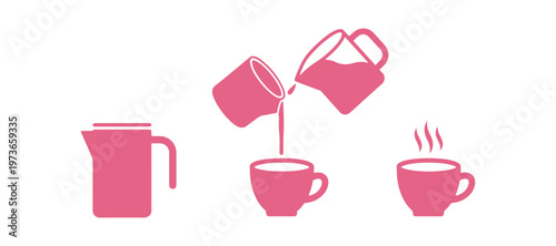 Guide to preparing homemade coffee with a milk frother. Cappuccino, latte, or macchiato silhouette instructions. Outline icon of a handheld foam mixer. Flat vector illustration on a white backdrop.