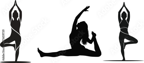 Yoga silhouettes tree pose seated forward bend and headstand variations