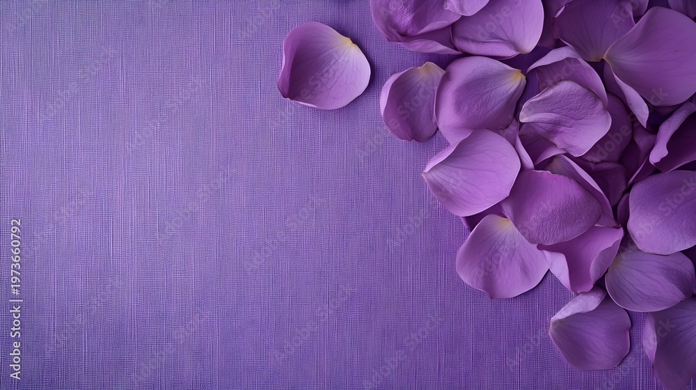 Fototapeta premium Purple Rose Petals Scattered on Textured Purple Background