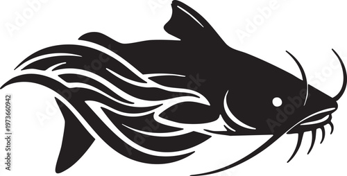 Stylized Catfish with Tribal Flame Patterns