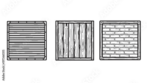 Three different material texture icons: lines, wood, and bricks