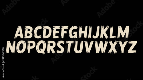 Complete uppercase alphabet presented in a distressed, rough, and spooky brush stroke font style, suitable for various grunge and Halloween design projects.