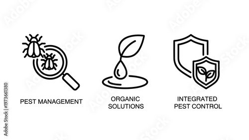 Icons for pest management, organic solutions, and integrated pest control