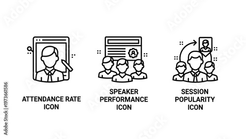 Icons for business meeting analytics and evaluation