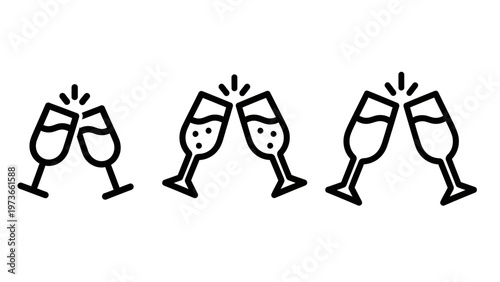 Icons of clinking champagne glasses celebrating