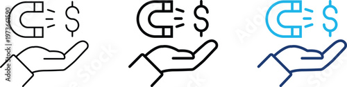 Money magnet icon showing professional financial attraction and investment profit growth. Professional illustration for wealth management, passive income strategy, and business funding.