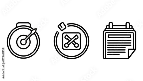 Productivity and time management line icons set for planning and scheduling tasks