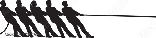 Silhouette of a team of people pulling a rope in a tug of war game
