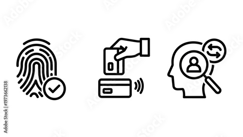 Biometric fingerprint, contactless payment, and identity verification icons