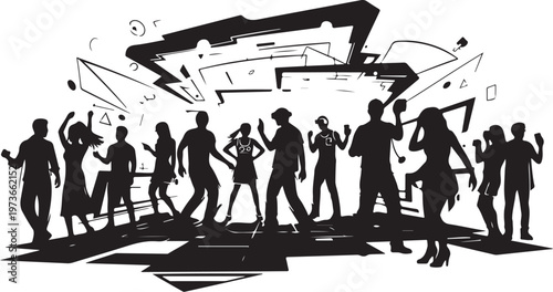 Silhouettes of people dancing and having fun together outdoors