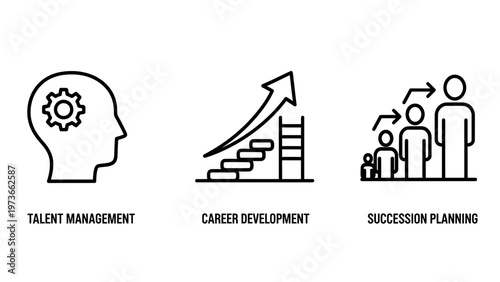 Human resources icons representing talent management career development and succession planning for business growth and corporate strategy