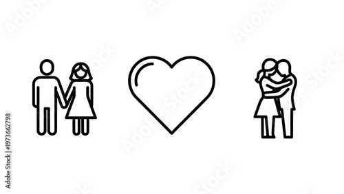 Relationship and love icons featuring couple and heart symbol