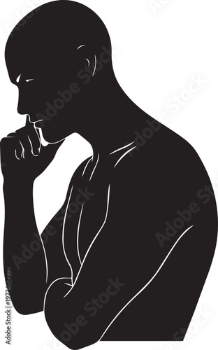 Silhouette of a man thinking, deep in thought, pensive expression, contemplative pose