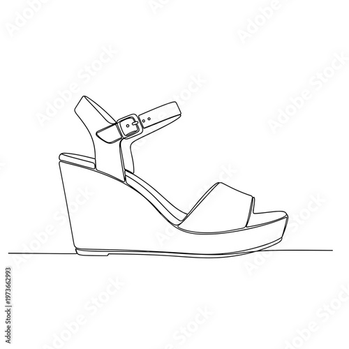 Women's wedge sandal with ankle strap line art illustration