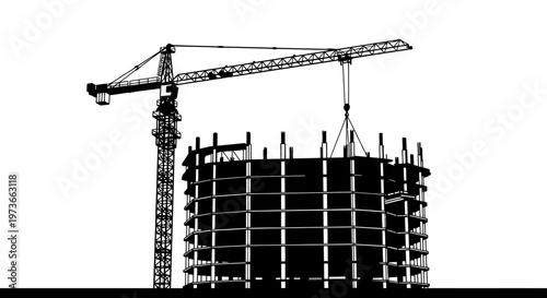 construction site tower crane building construction silhouette illustrating an unfinished new project for urban development