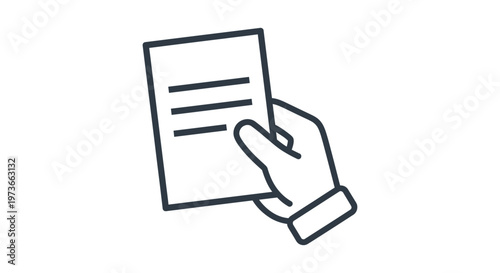 human hand holding a simple document with text lines conveying concepts of official paperwork agreement or information exchange.