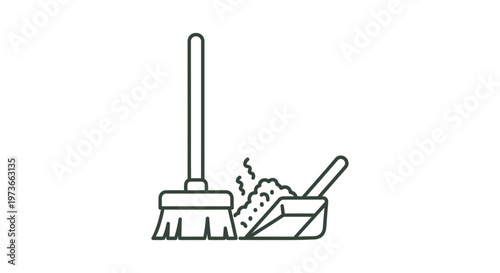 broom and dustpan sweeping up a pile of dirt and dust illustrating household chores and spring cleaning maintenance