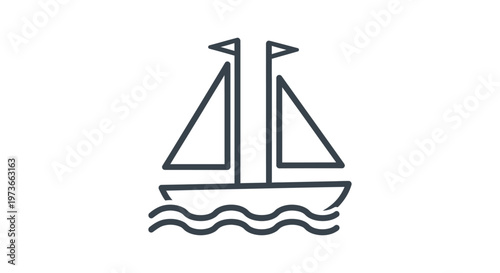 minimalist line art icon of a sailboat cruising on the waves perfect for summer travel and vacation design concepts