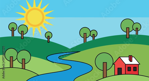 Red house with white roof.