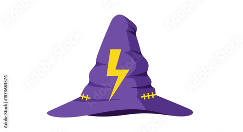 Purple wizard hat with yellow lightning bolt.