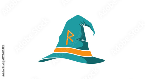Teal wizard hat with orange accents.