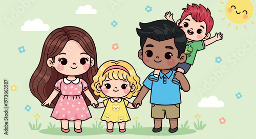 Diverse family with happy little children.