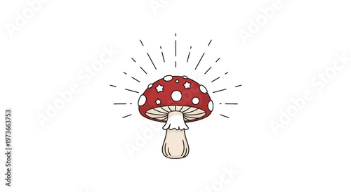 A vibrant red mushroom with white spots.