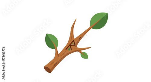 A stylized illustration of a tree branch.