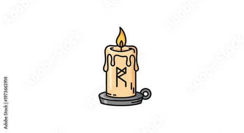 A lit candle with a rune symbol.